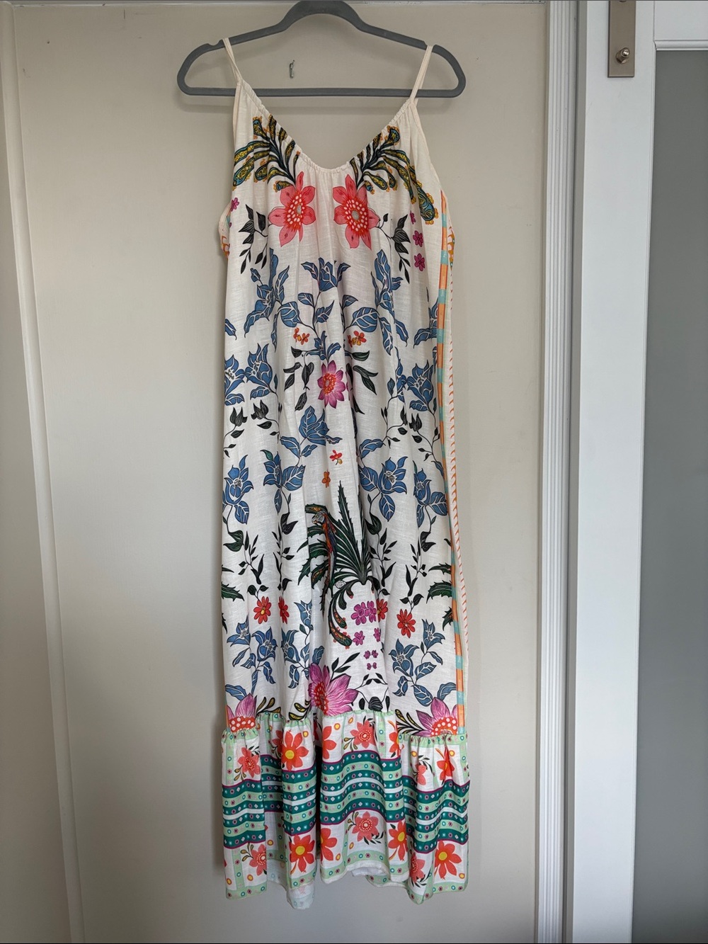 Floral and White Maxi Sundress with Multicolor Print